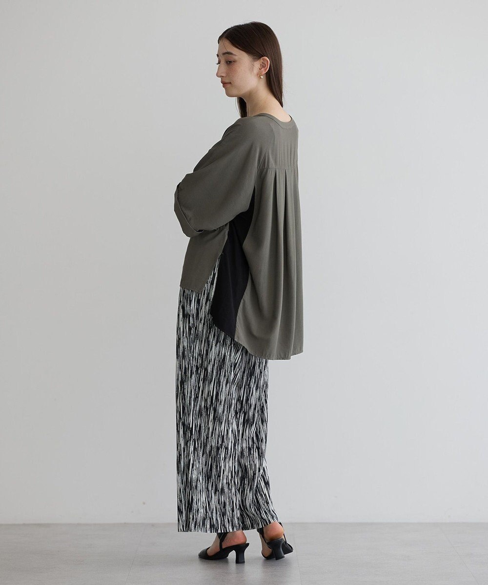 YECCA VECCA ギャザーデザイン配色シャツ 