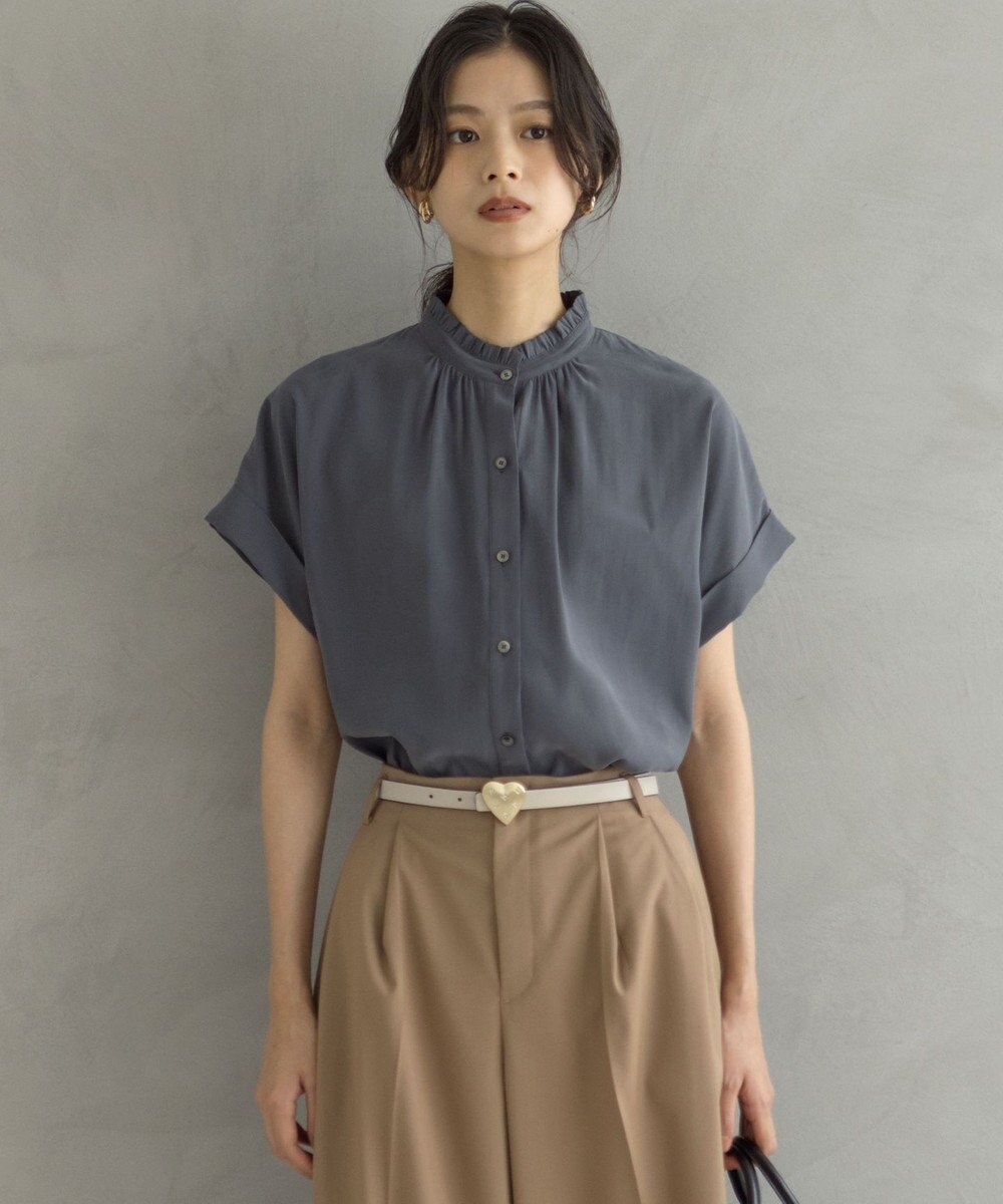 組曲 バウンディングシャーティング バンドカラーフリル ブラウス 