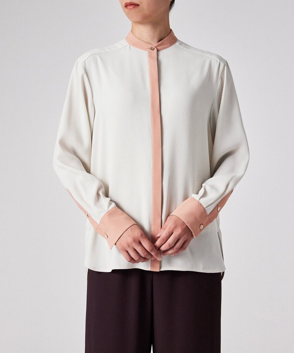 Paul Smith バックサテン ジョーゼット スタンドカラー ブラウス 