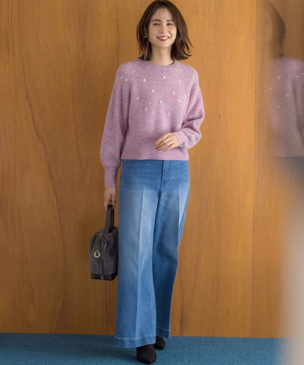 組曲 【WEB限定】モヘヤブレンド ビジューライク刺繍ニット 