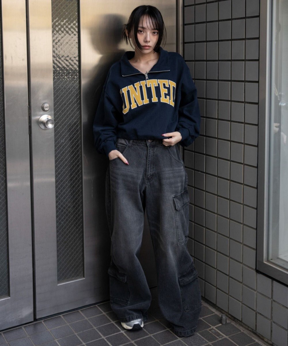 WEGO グラフィックハーフジップスウェット 