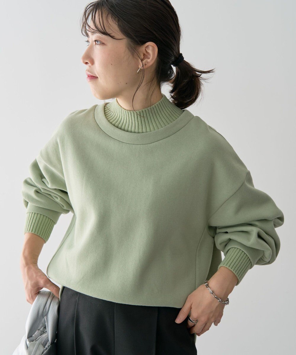 Green Parks 配色リブニットドッキング裏起毛プルオーバ 