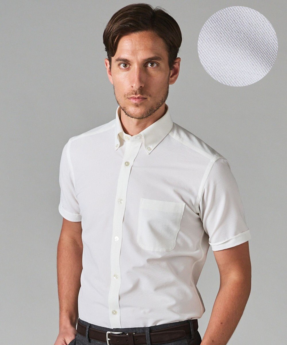 GOTAIRIKU 【吸汗速乾】クールマックス鹿の子 半袖ビズシャツ_ボタンダウン 