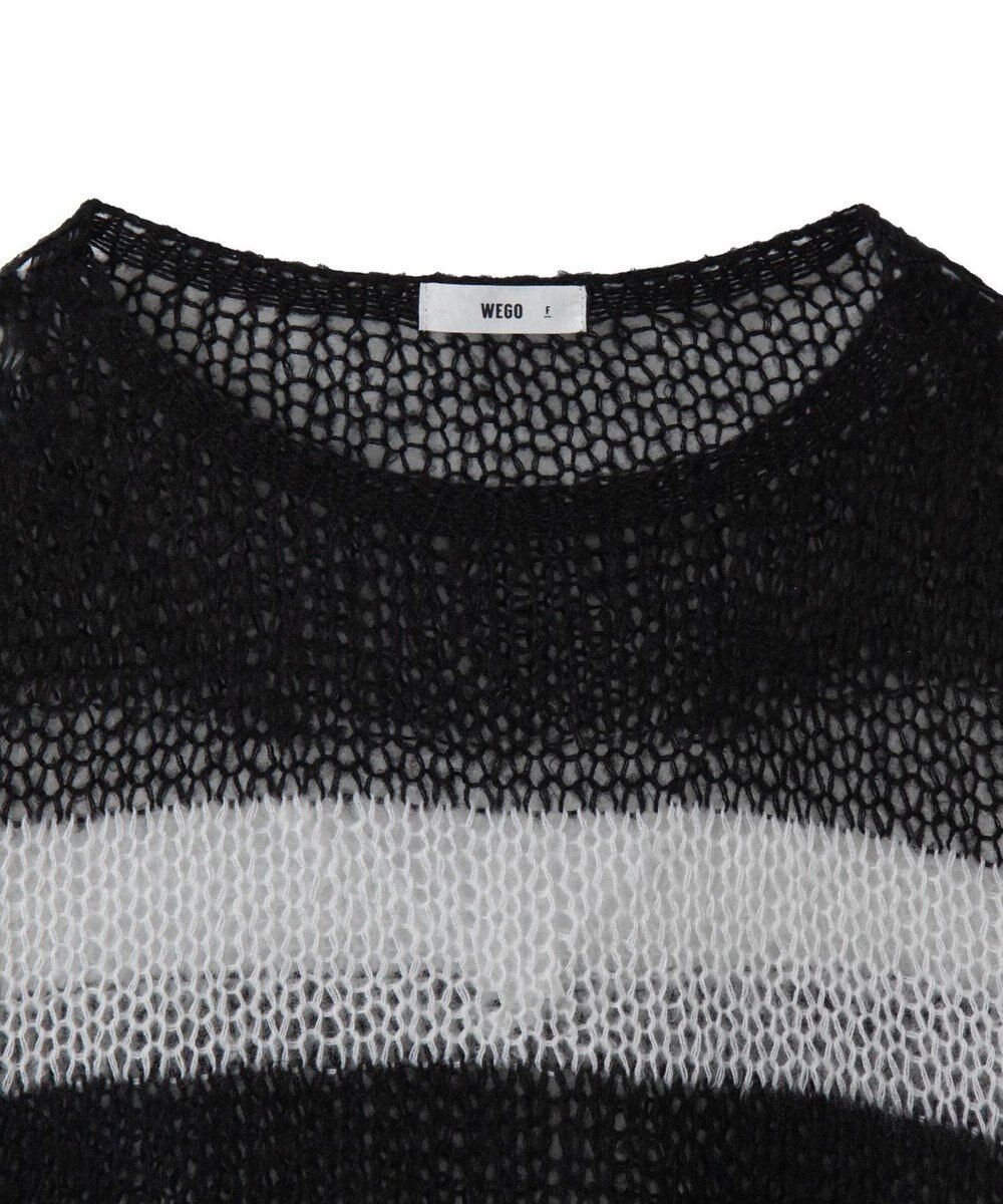 WEGO ボーダーモヘアタッチメッシュニットプルオーバー 