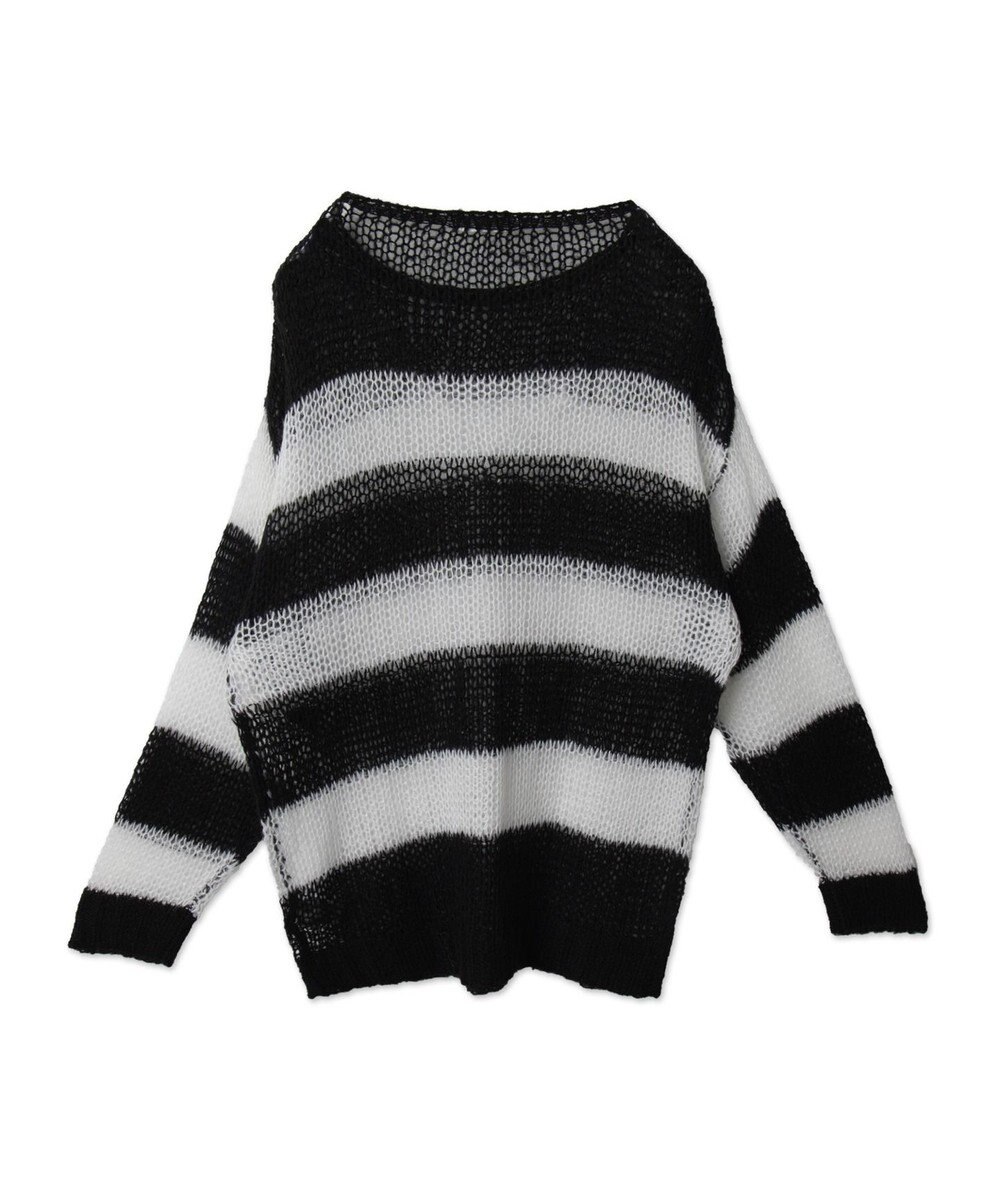 WEGO ボーダーモヘアタッチメッシュニットプルオーバー 