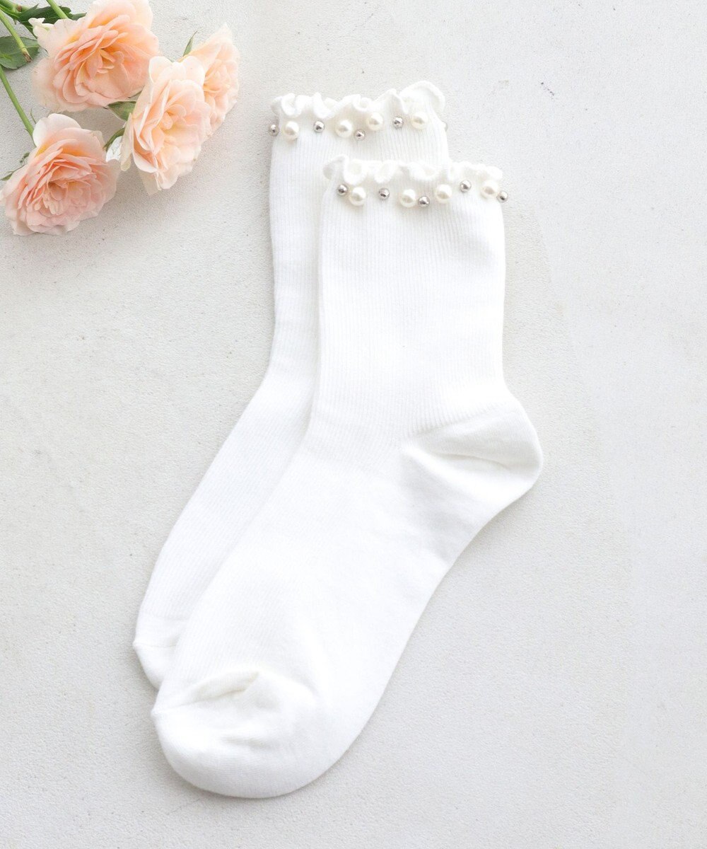 Tiaclasse パール付きフリルソックス 