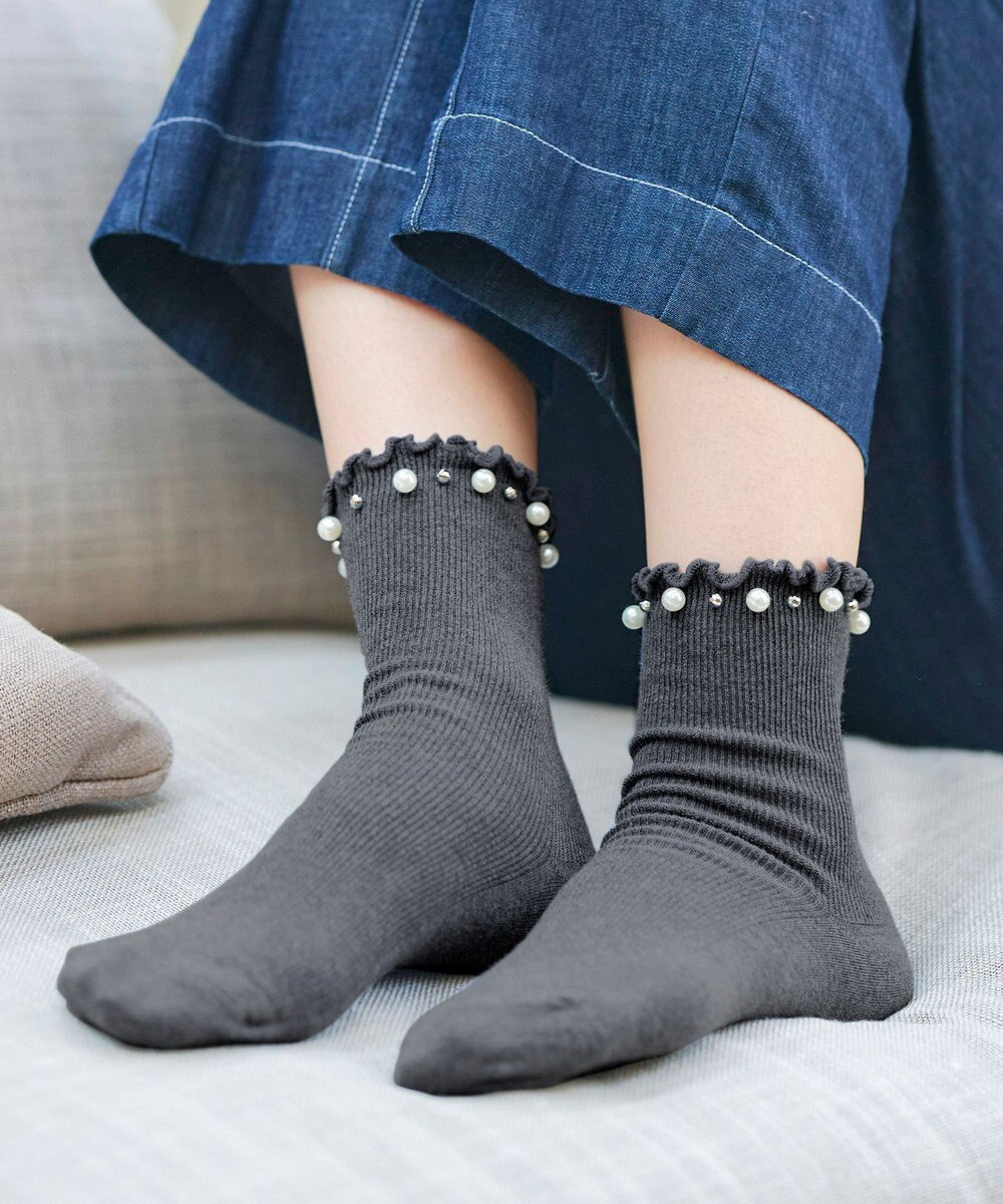 Tiaclasse パール付きフリルソックス 