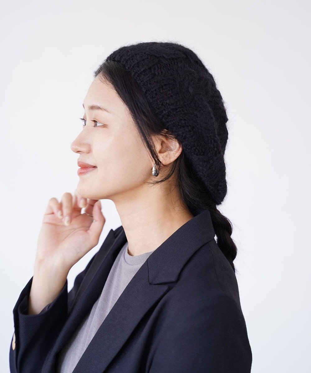 石田製帽 モヘアケーブルニット ベレー帽 