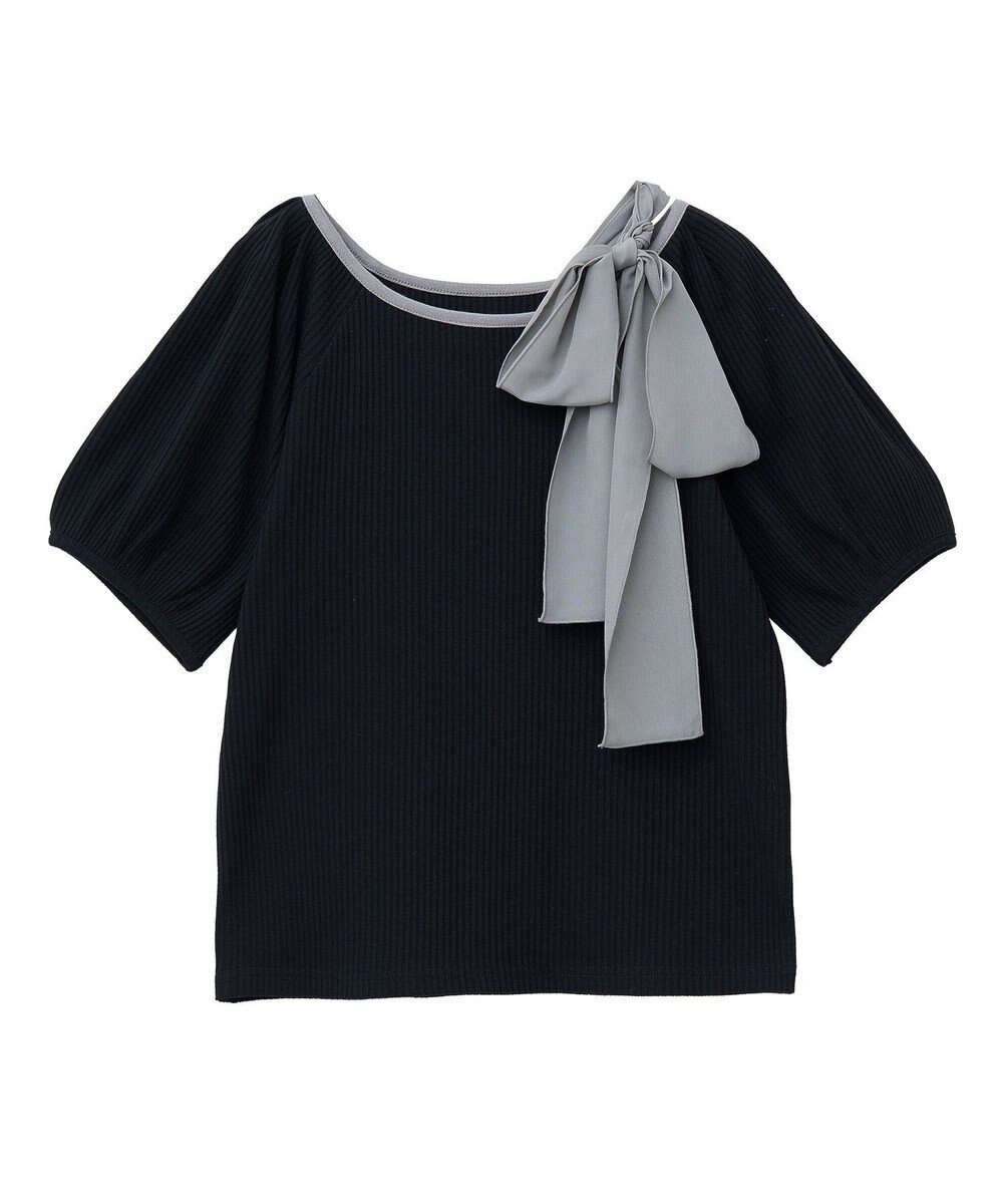 earth music&ecology アシメ肩リボンカットソー 