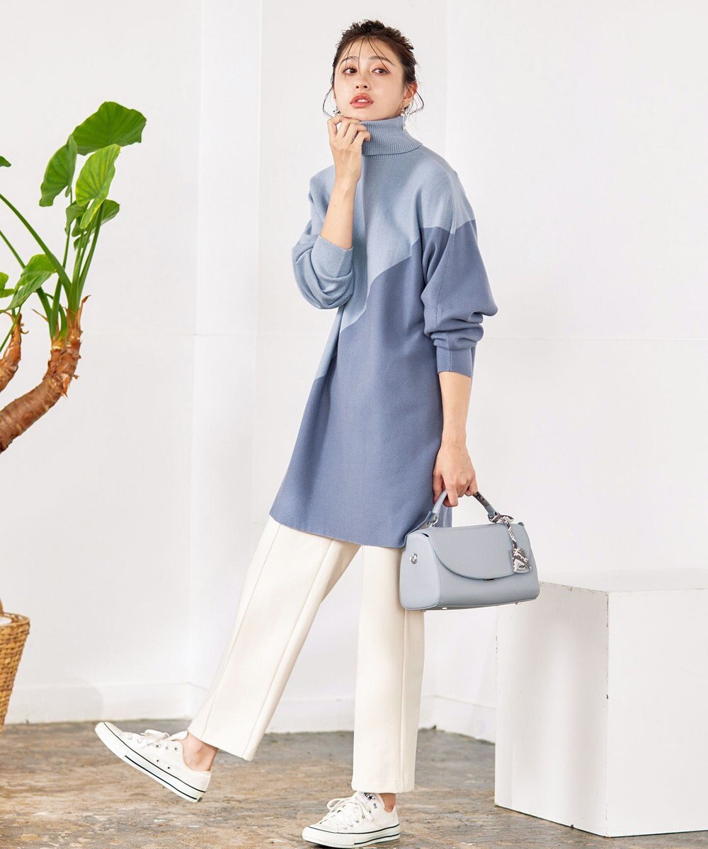 Tiaclasse 【洗える】配色ドルマンニットチュニック 