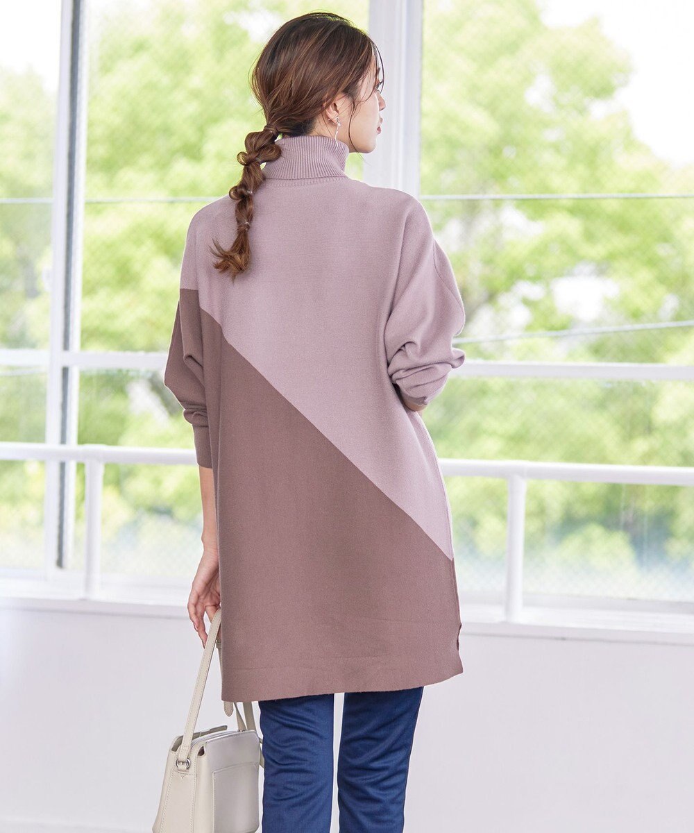 Tiaclasse L 【洗える】配色ドルマンニットチュニック 