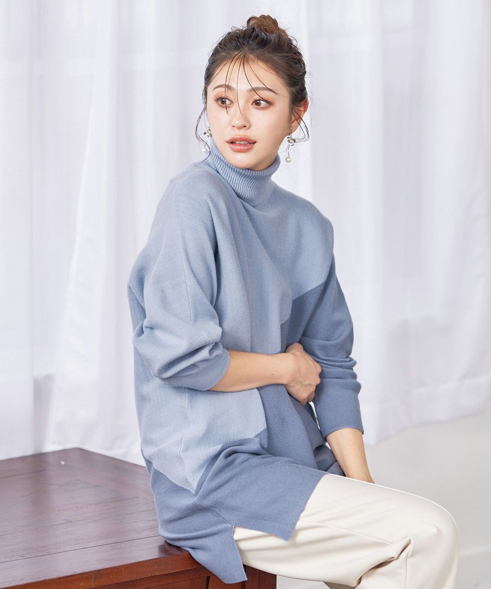 Tiaclasse L 【洗える】配色ドルマンニットチュニック 