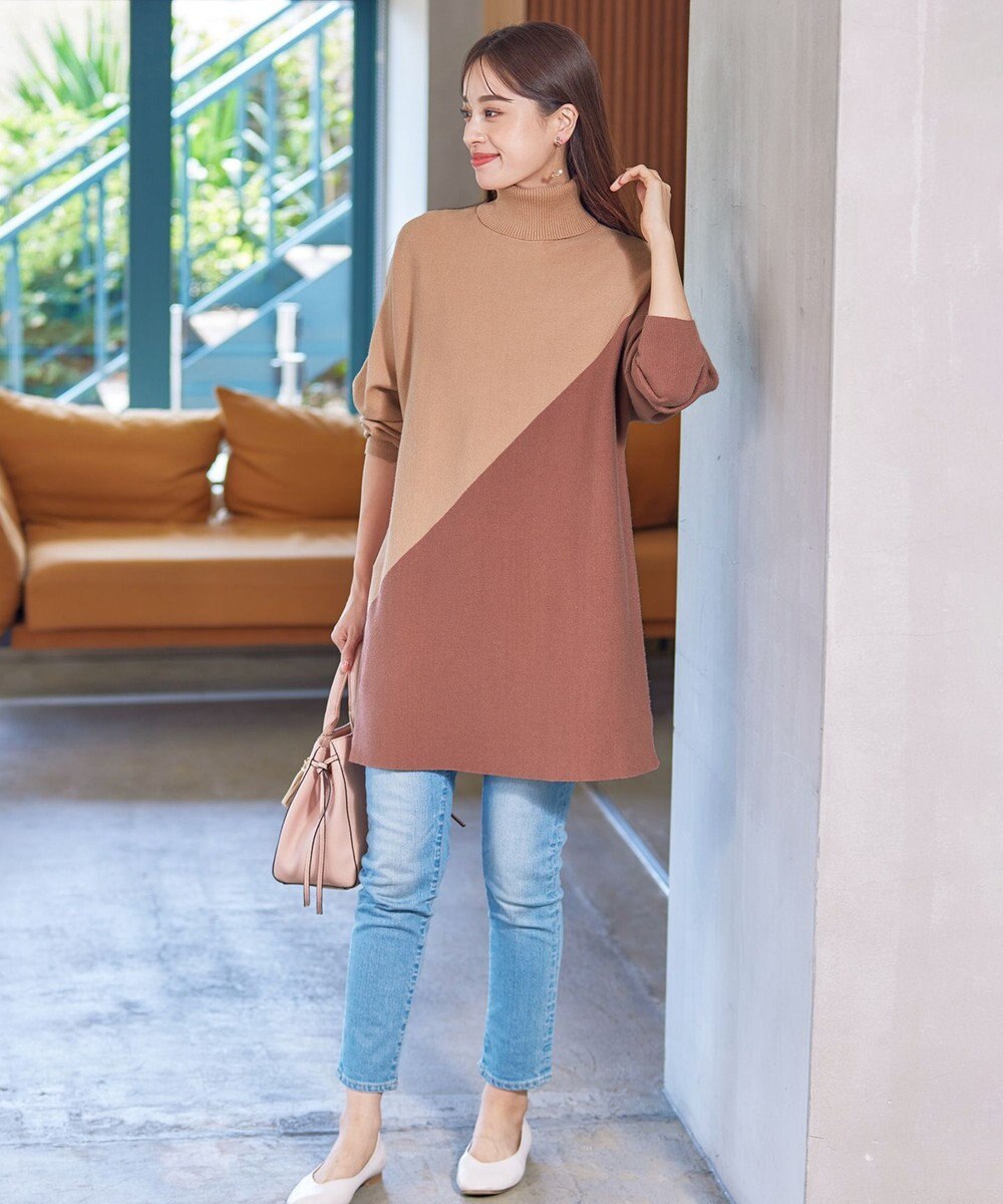 Tiaclasse 【洗える】配色ドルマンニットチュニック 