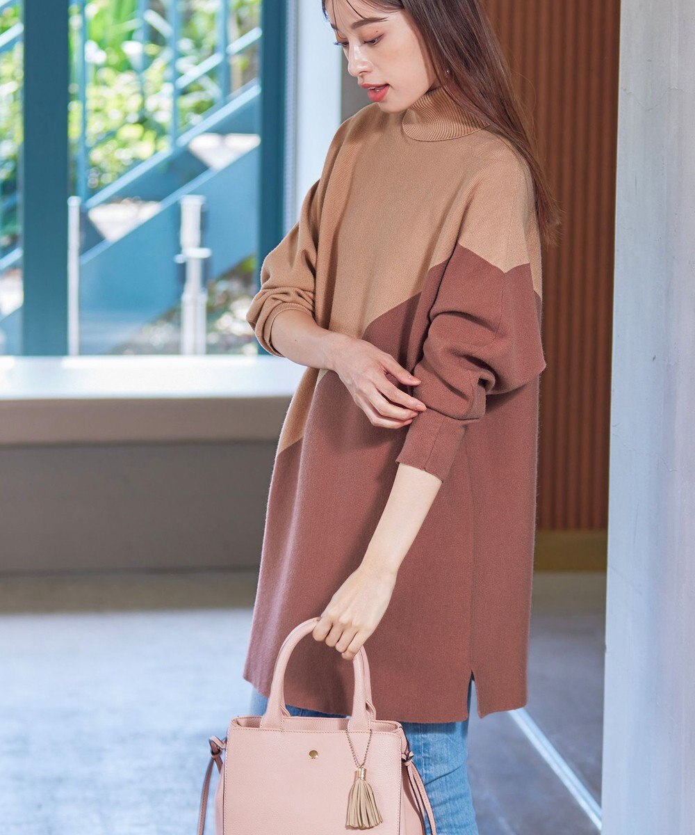 Tiaclasse L 【洗える】配色ドルマンニットチュニック 