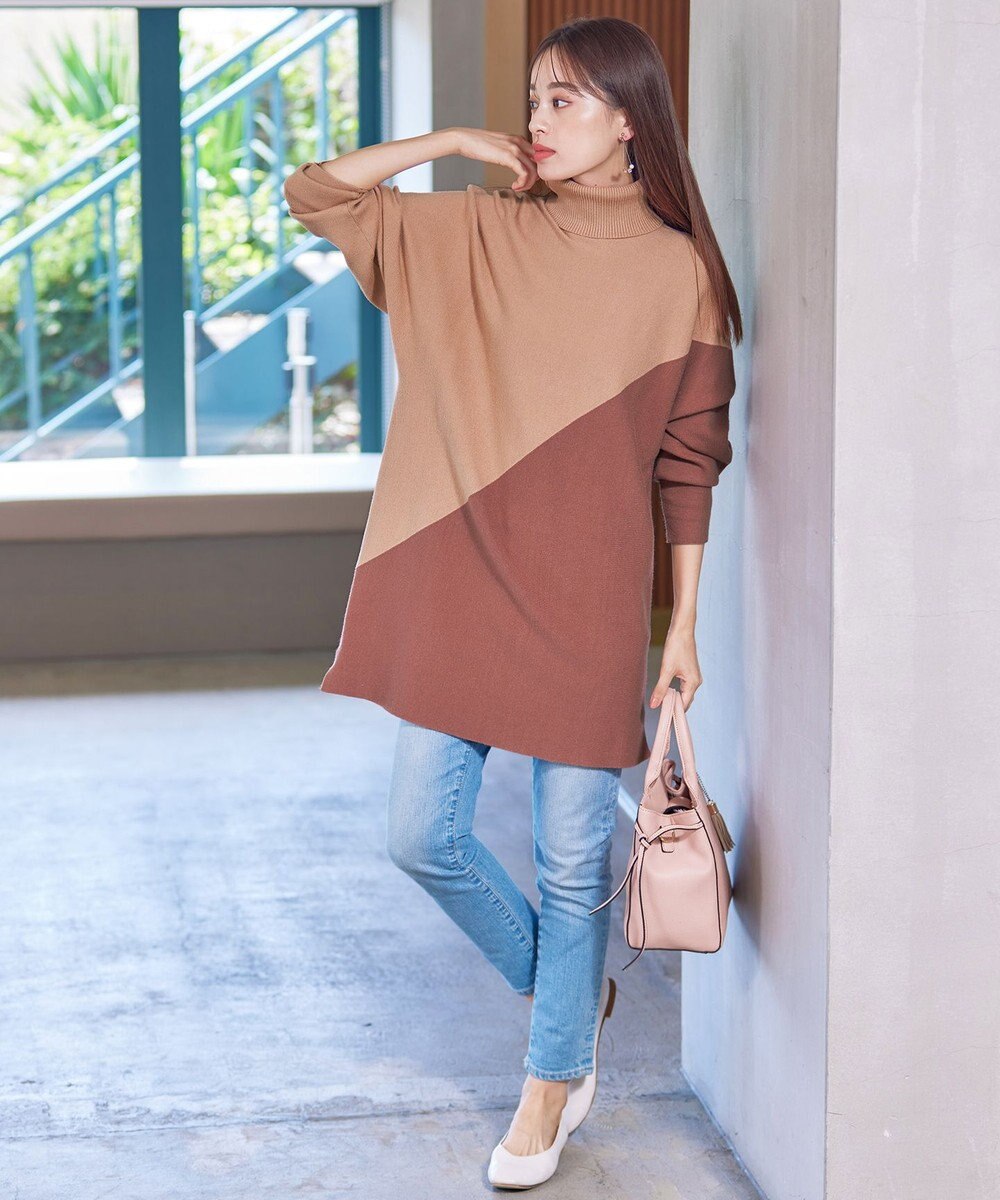 Tiaclasse 【洗える】配色ドルマンニットチュニック 