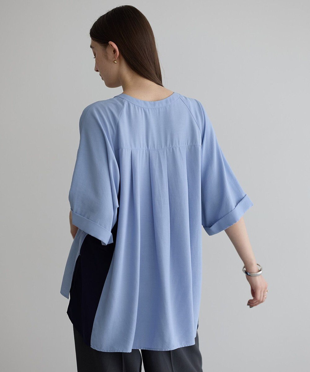 YECCA VECCA ギャザーデザイン配色シャツ 