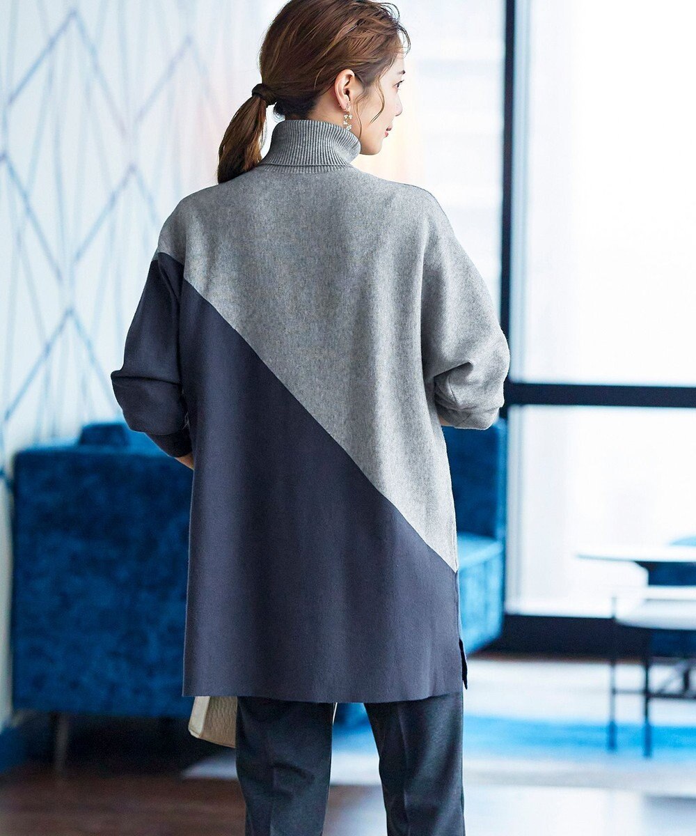 Tiaclasse L 【洗える】配色ドルマンニットチュニック 