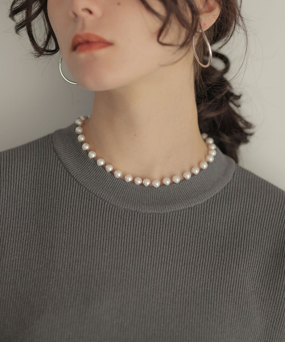 組曲 【WEB限定】パール釦畦ニット プルオーバー 