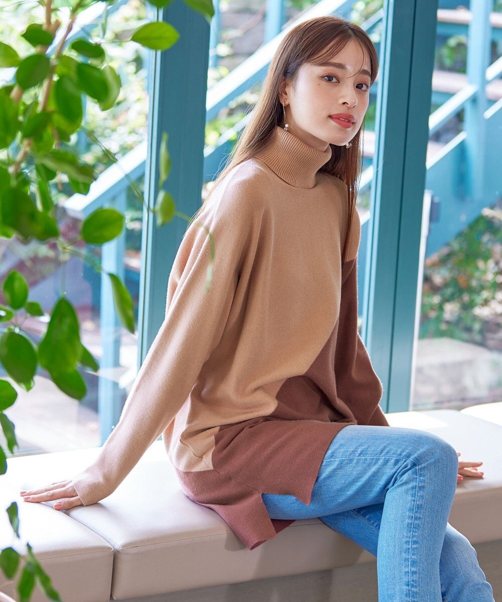 Tiaclasse 【洗える】配色ドルマンニットチュニック 