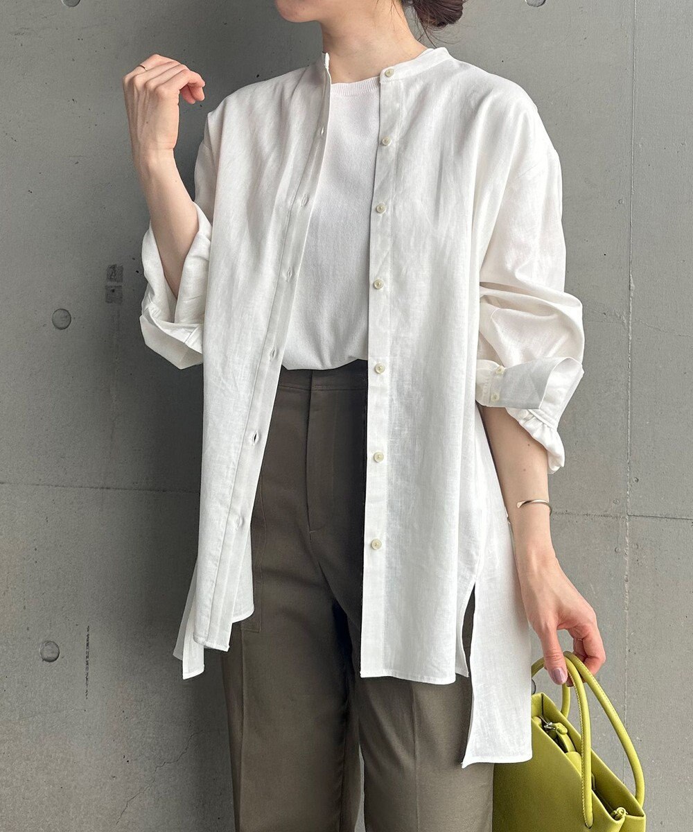 UNFILO 【GISELe 6月号掲載/洗える】リネンレーヨンバンドカラーシャツ 
