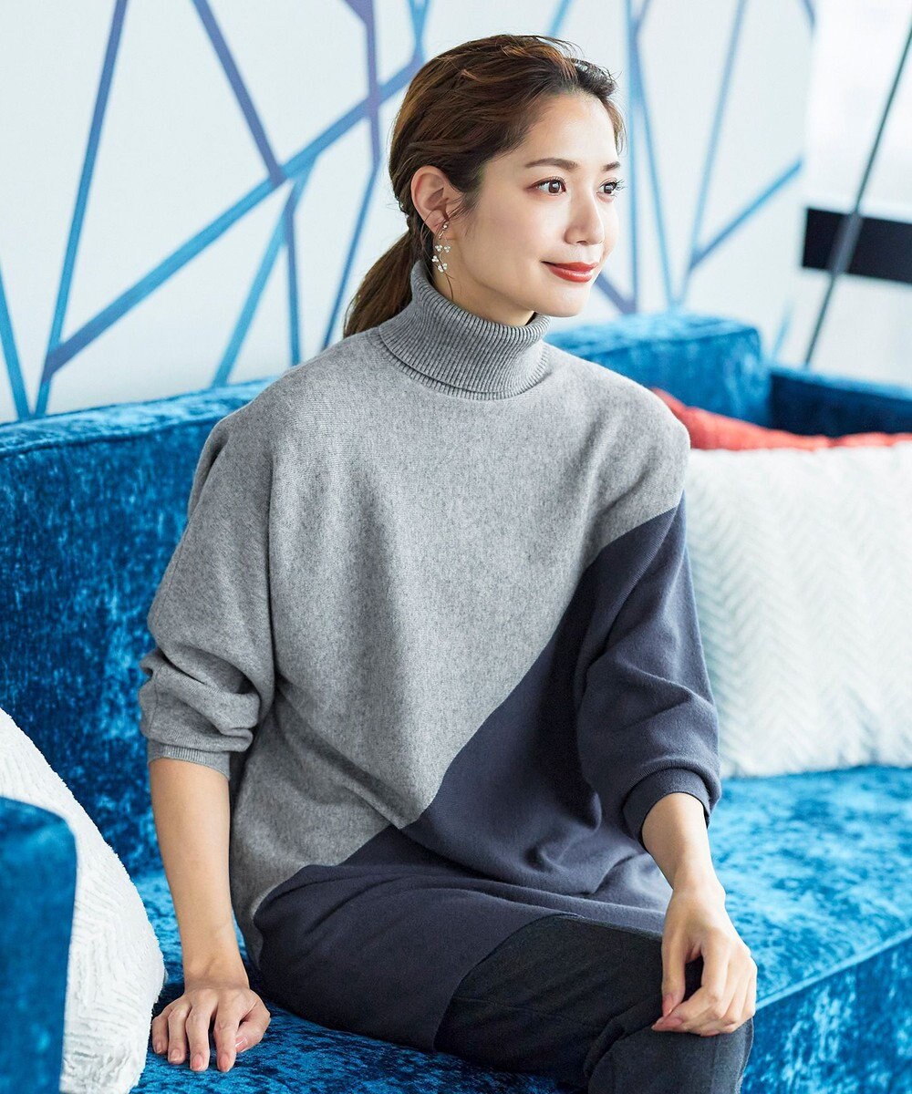 Tiaclasse 【洗える】配色ドルマンニットチュニック 