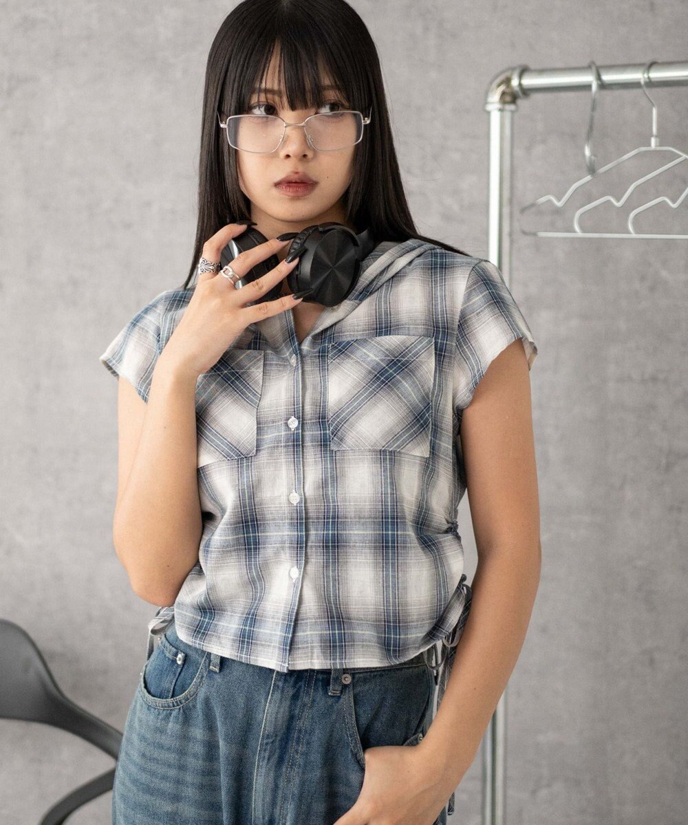 WEGO フードチェックコンパクトシャツ 