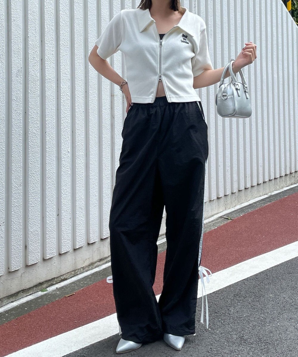 WEGO 【ウエストゴム】ラインリボンデザインナイロンバンツ 