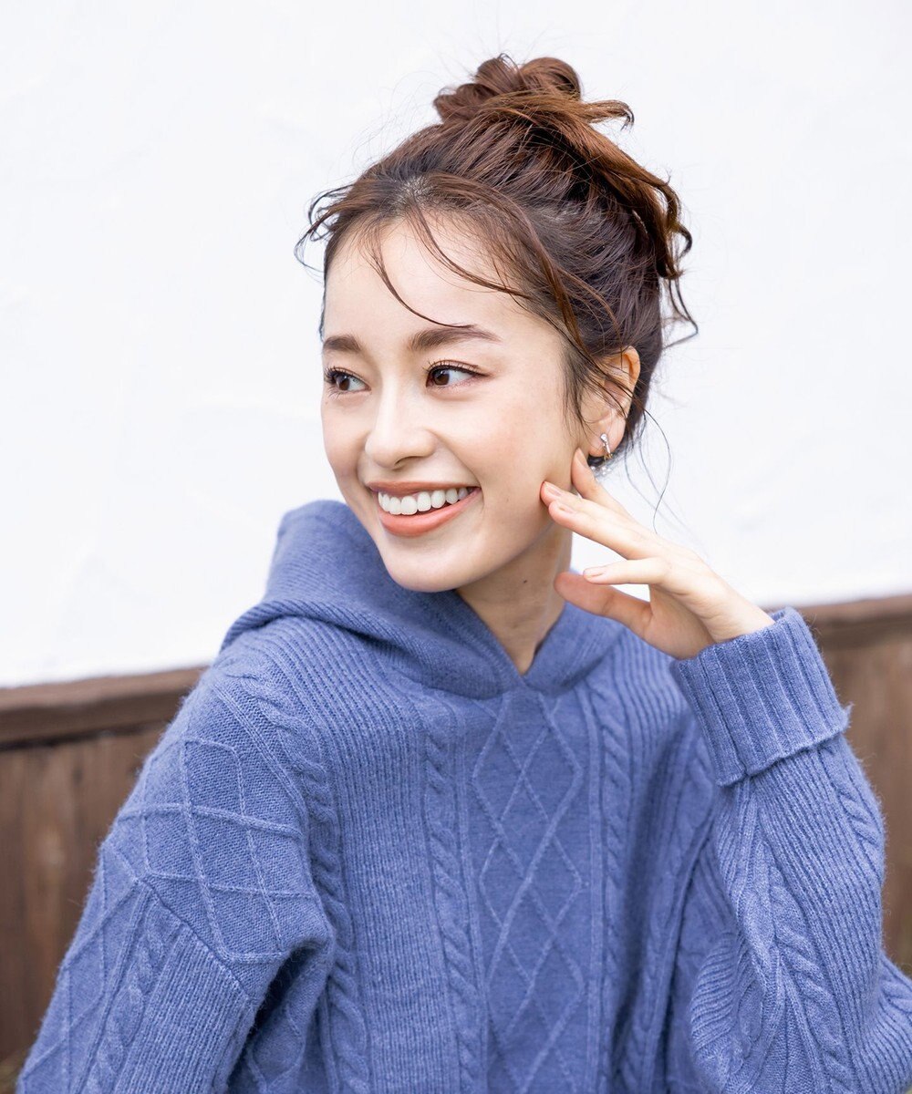 Tiaclasse 【洗える】アラン柄ニットパーカーチュニック 