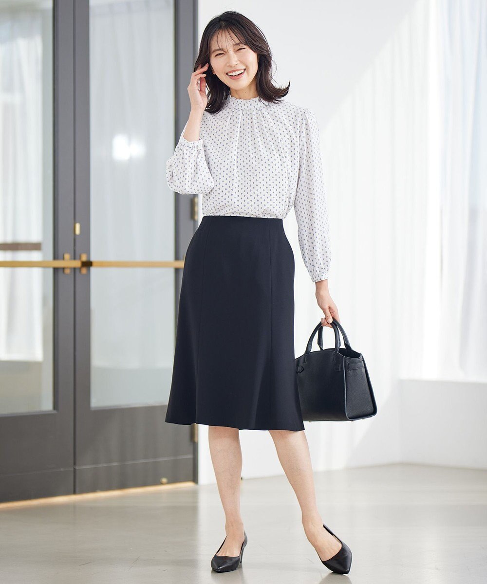 23区 L 【洗える】ジオメトリックパターン フリル ブラウス 