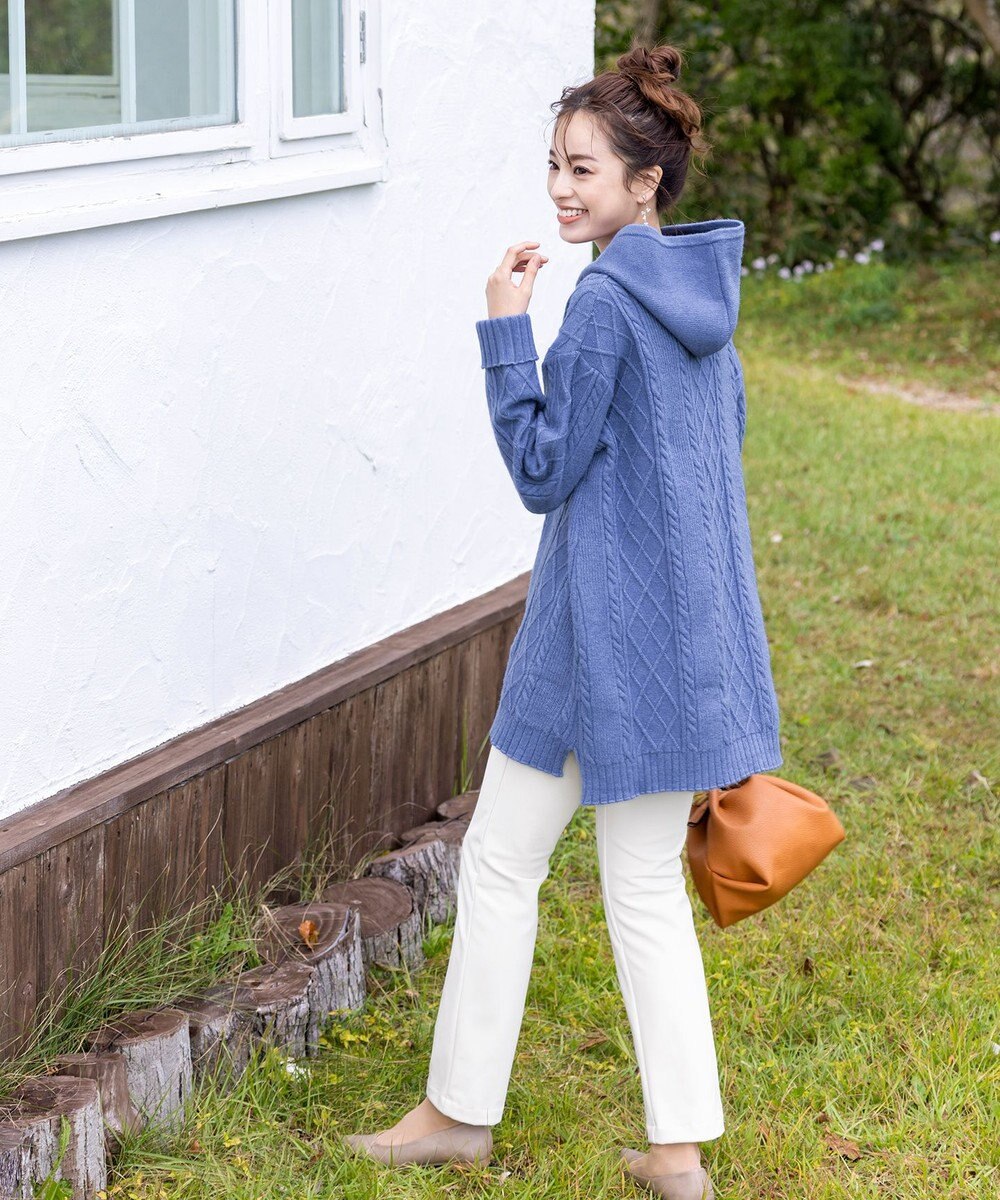 Tiaclasse 【洗える】アラン柄ニットパーカーチュニック 