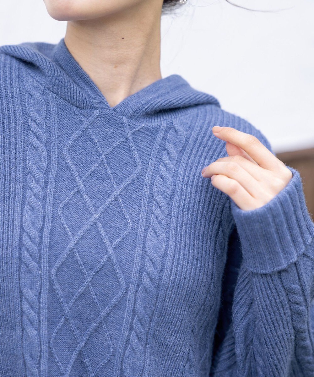 Tiaclasse 【洗える】アラン柄ニットパーカーチュニック 