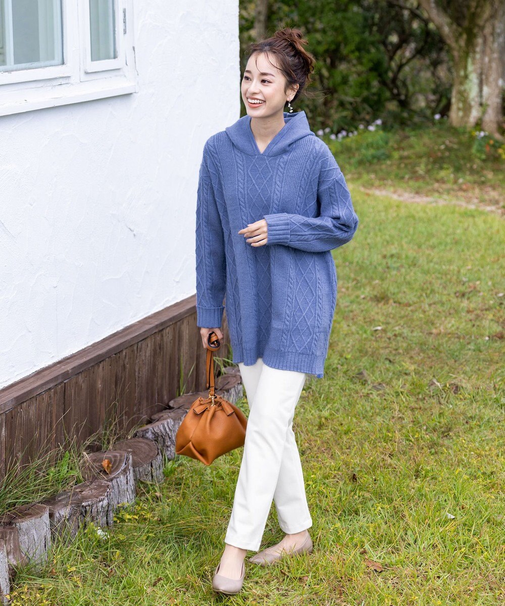 Tiaclasse 【洗える】アラン柄ニットパーカーチュニック 