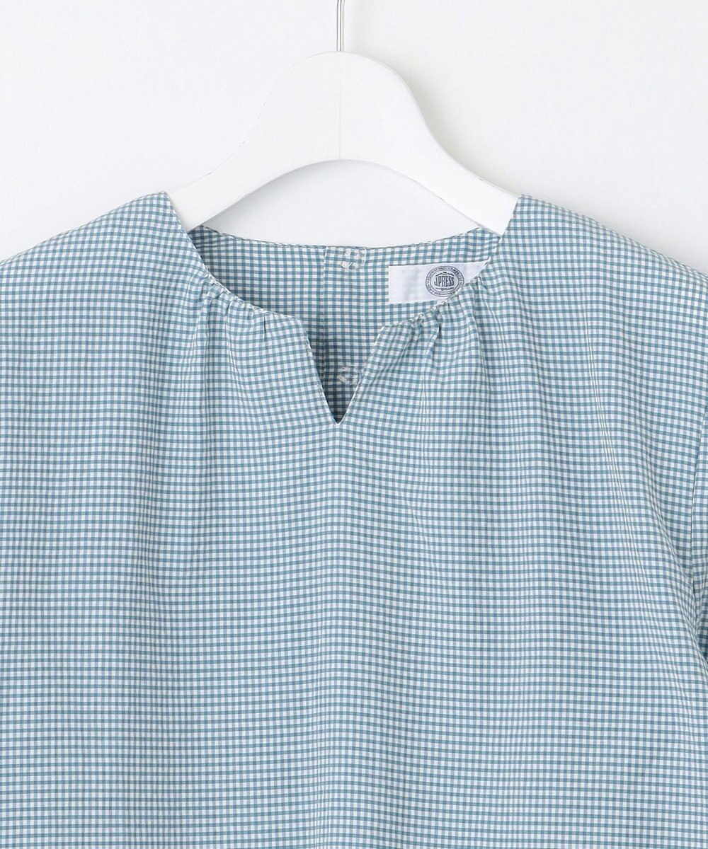 J.PRESS LADIES L 【洗える】アセVis ギンガム ボリュームスリーブ ブラウス 