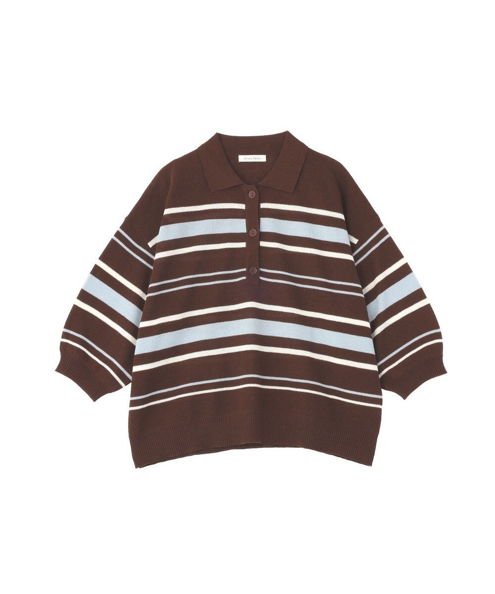 Green Parks 衿付き７分袖ニットプルオーバー 