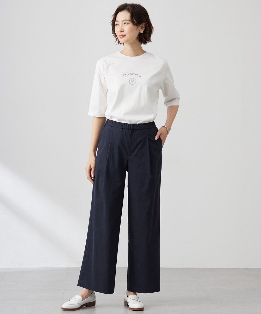 J.PRESS LADIES 【洗える】セルロースリネンストレッチ タックワイドパンツ 