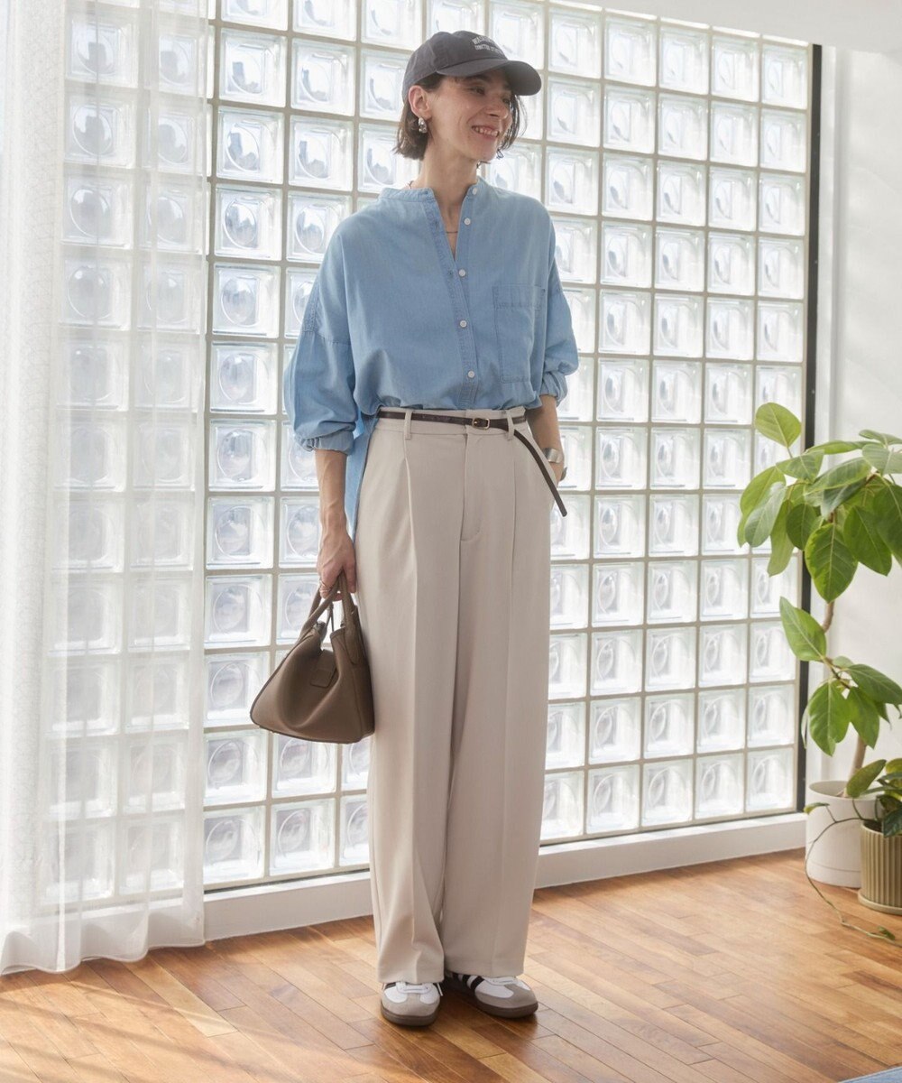 WEGO 【ANGIE VINTAGE】シアーデニムバンドカラーシャツ 