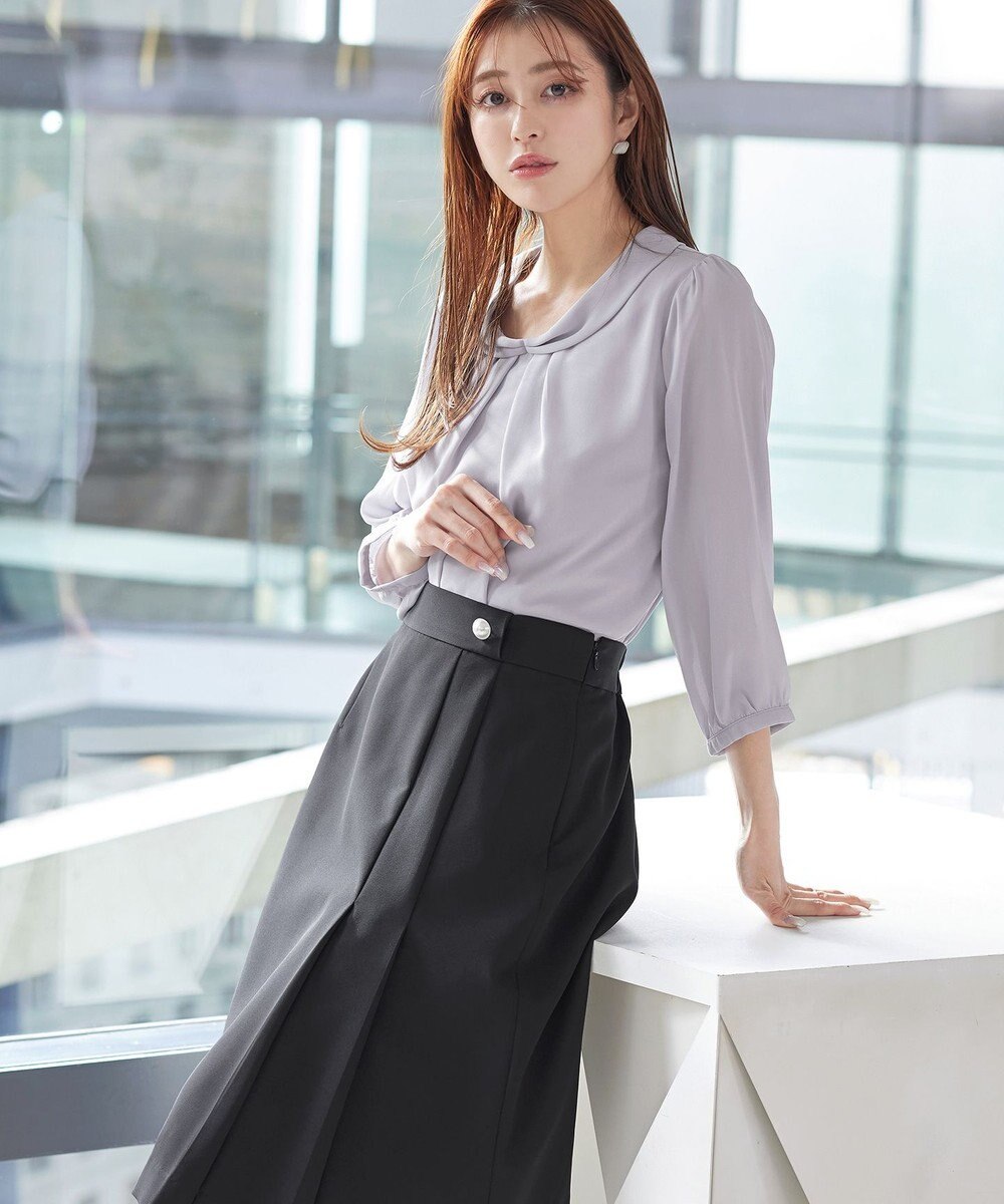 Tiaclasse L 【洗える】リボンカラーパフスリーブブラウス 