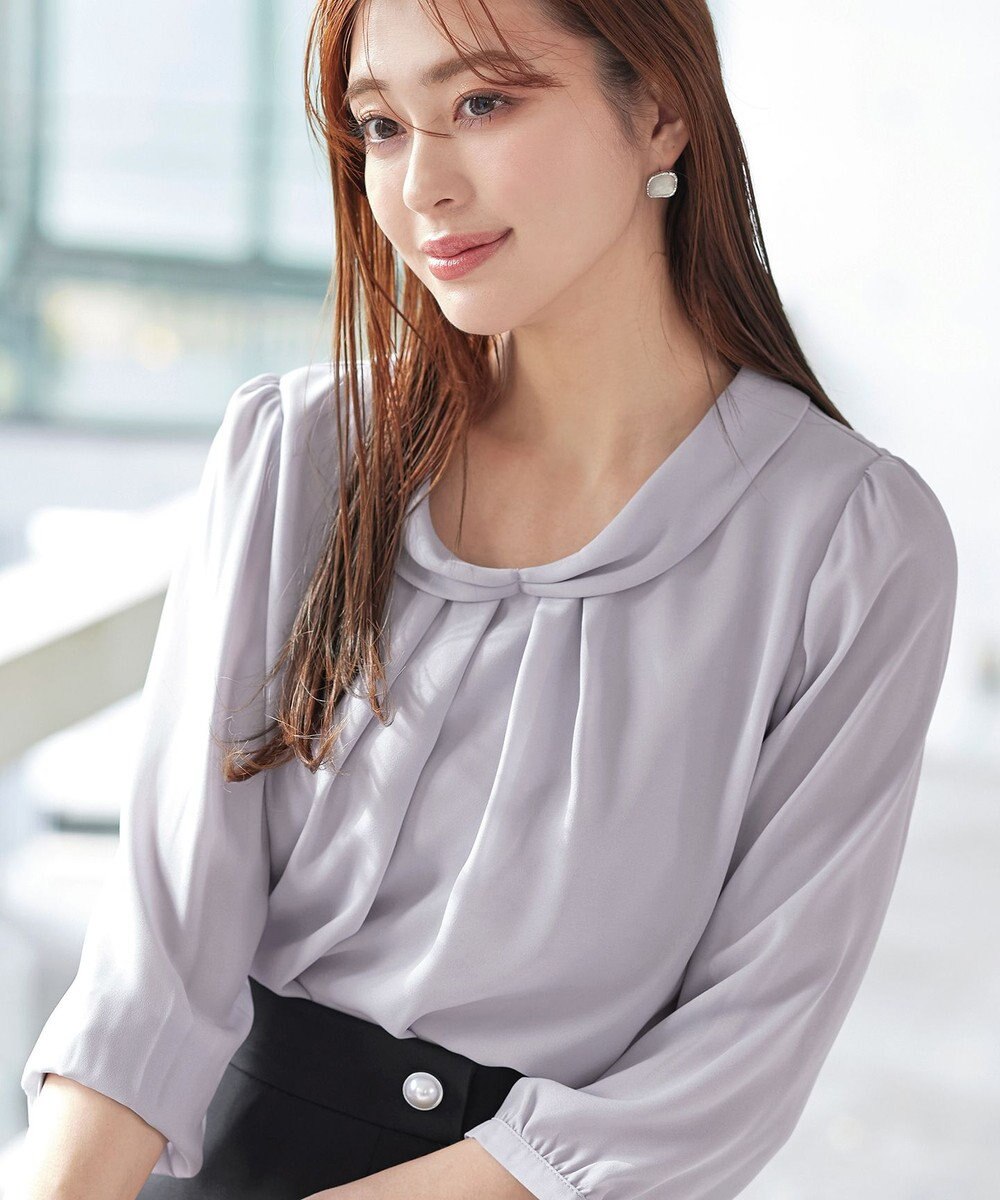 Tiaclasse L 【洗える】リボンカラーパフスリーブブラウス 