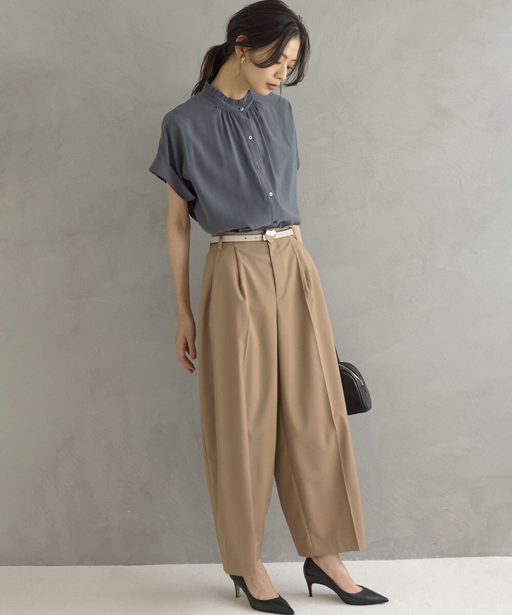 組曲 バウンディングシャーティング バンドカラーフリル ブラウス 