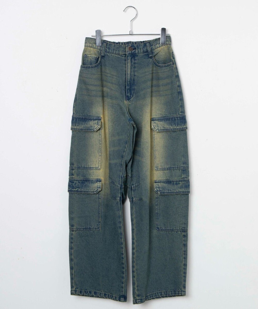 WEGO ヴィンテージウォッシュデニムカーブカーゴパンツ 