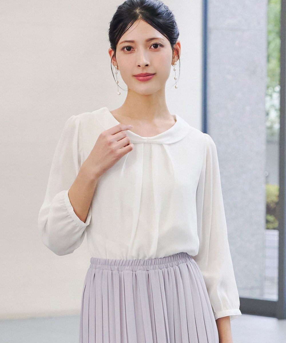 Tiaclasse L 【洗える】リボンカラーパフスリーブブラウス 