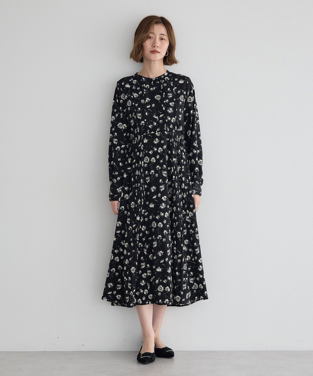 YECCA VECCA フラワー柄プリーツMIXワンピース 
