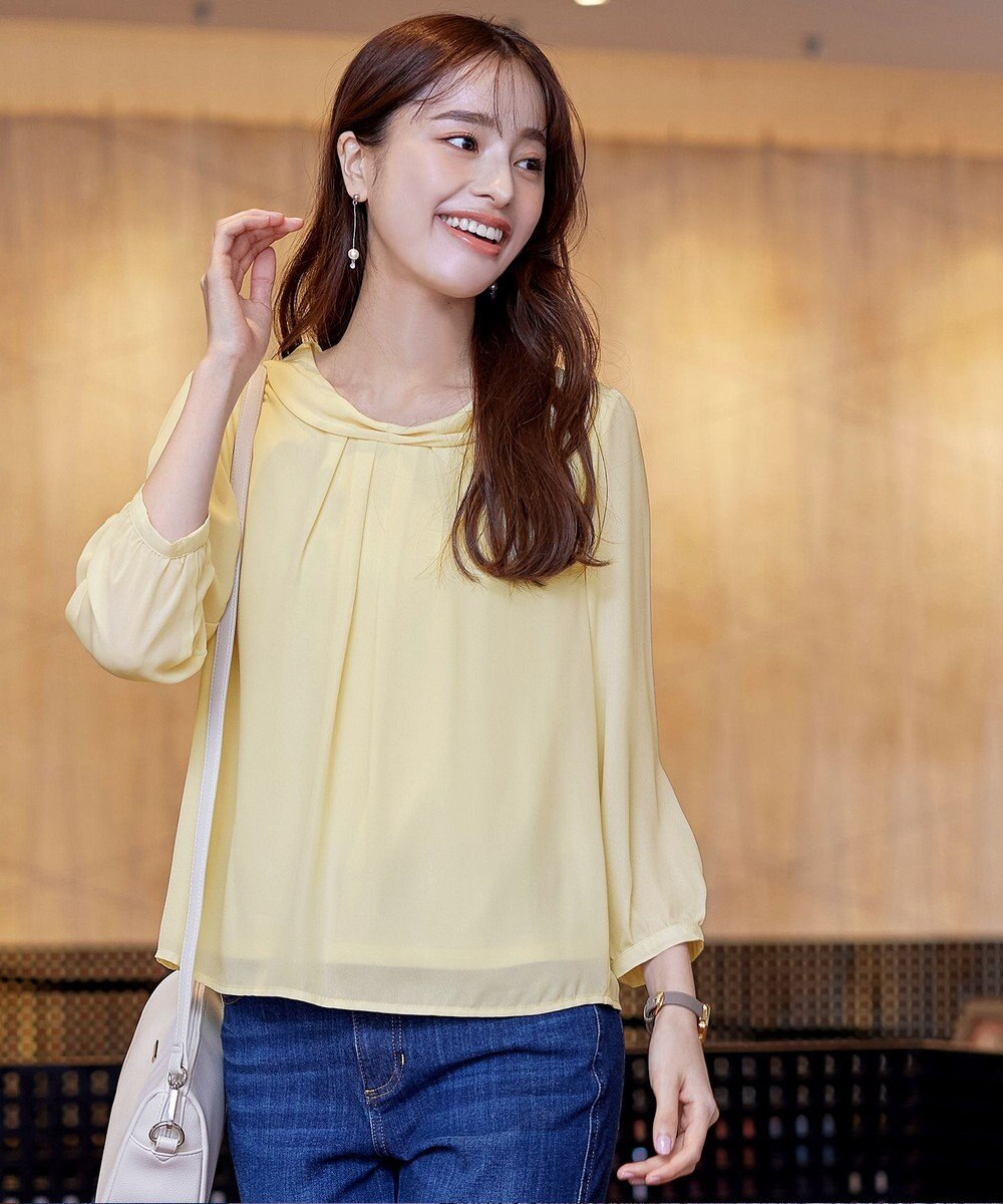 Tiaclasse L 【洗える】リボンカラーパフスリーブブラウス 