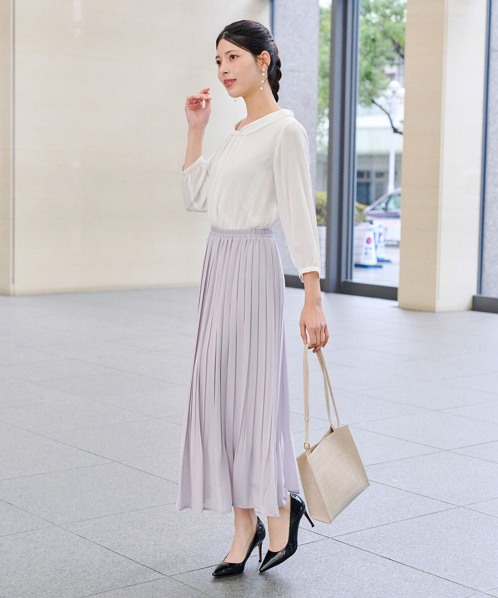 Tiaclasse L 【洗える】リボンカラーパフスリーブブラウス 