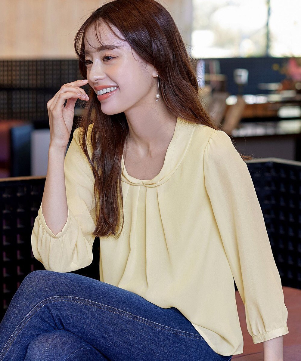 Tiaclasse L 【洗える】リボンカラーパフスリーブブラウス 