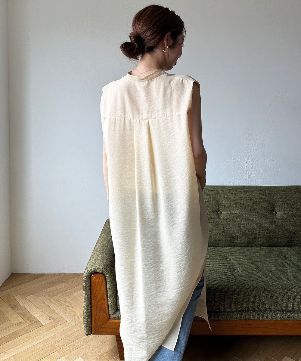 UNFILO L シアーサテン ロングシャツワンピース 