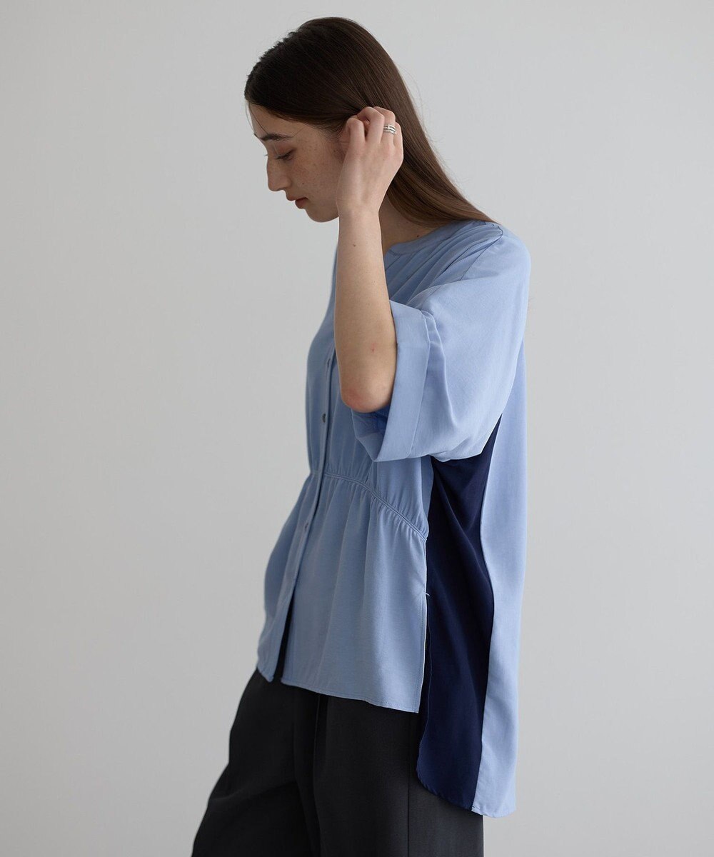 YECCA VECCA ギャザーデザイン配色シャツ 