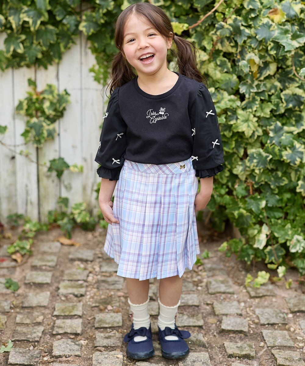 ANY KIDS リボン×チュール 七分袖Tシャツ 