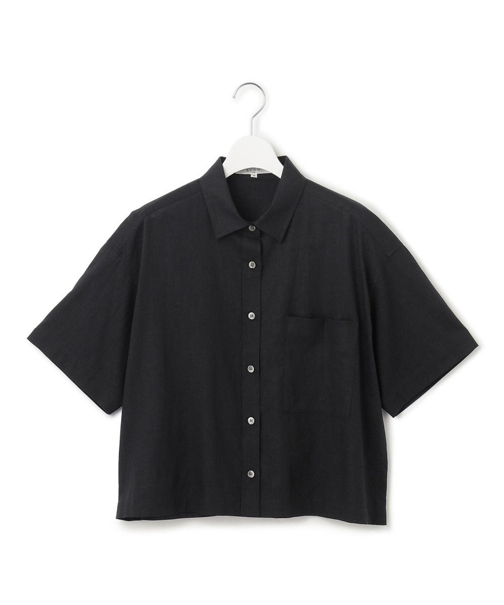 23区 【SLOW/洗える】リネンコットン 半袖クロップドシャツ 