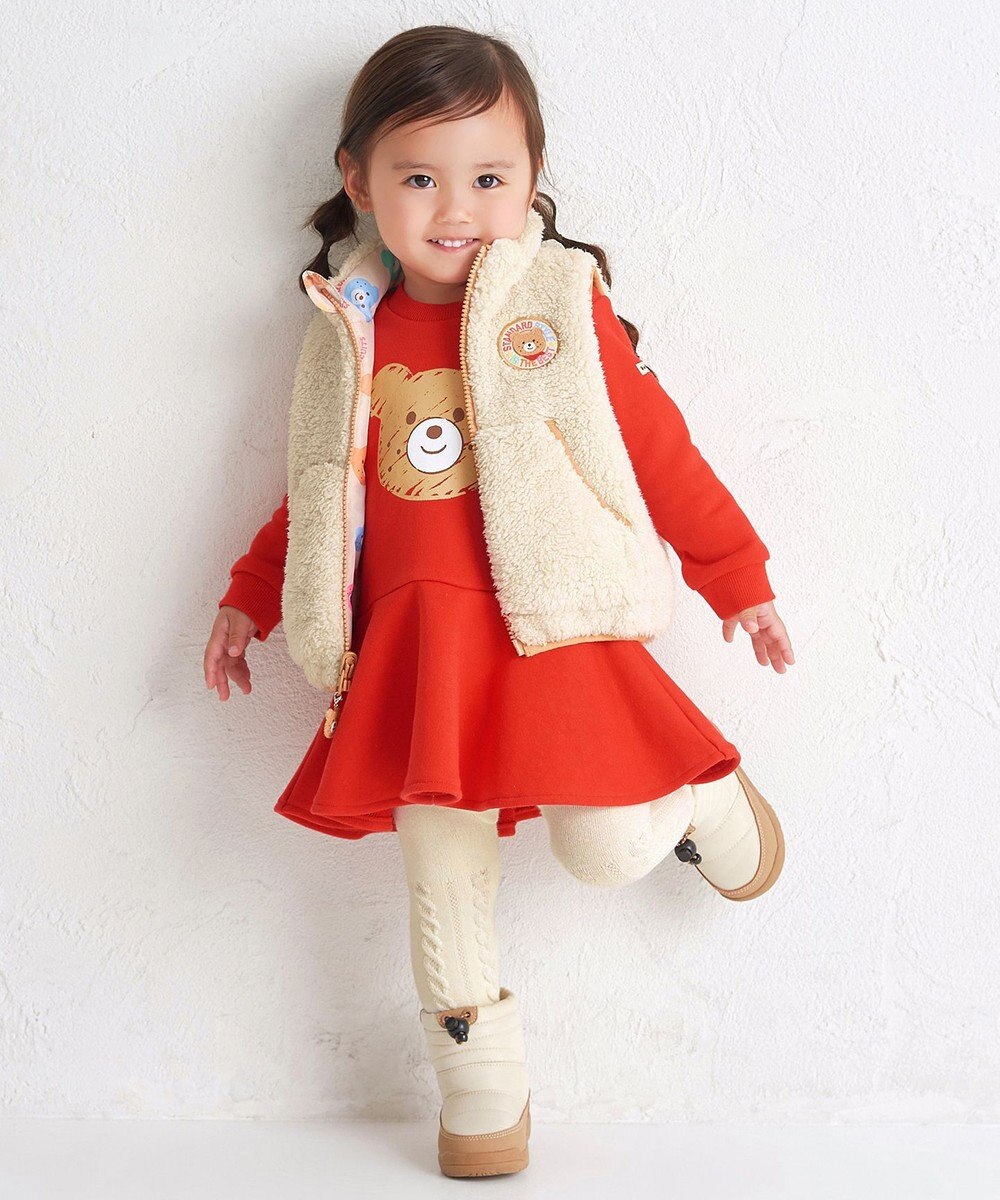 MIKI HOUSE HOT BISCUITS 【80-120cm】 カラフルビーンズ 裏ボアフリース リバーシブル総柄ベスト 